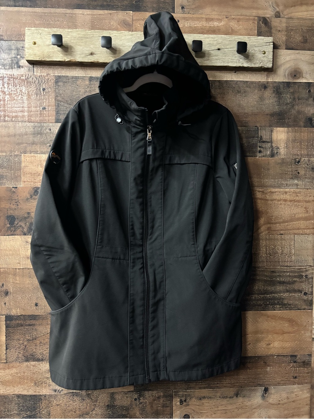 Women's Hooded Black Raincoat — Lightweight Water resistant Jacket